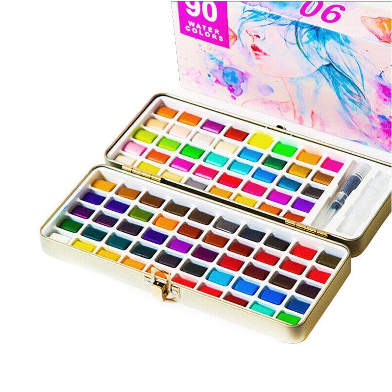 12-90 Watercolour Paint Set With Brush Painting Water Colour Kits - 90 Colours V528-P2PACKAGE-90COLOURS97380