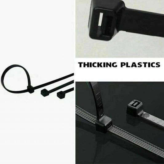 250X Cable Ties Zip Ties Nylon UV Stabilised Black Cable Tie - 7.2*300mm V528-P8SIZE-7-2-300MM-QTY-25038154