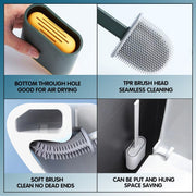 TPR Toilet Brush Set Silicone-Like Head with Holder Wall Mounted Detachable Handle - Grey * 1 Unit V528-P976077