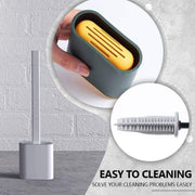 TPR Toilet Brush Set Silicone-Like Head with Holder Wall Mounted Detachable Handle - Grey * 1 Unit V528-P976077