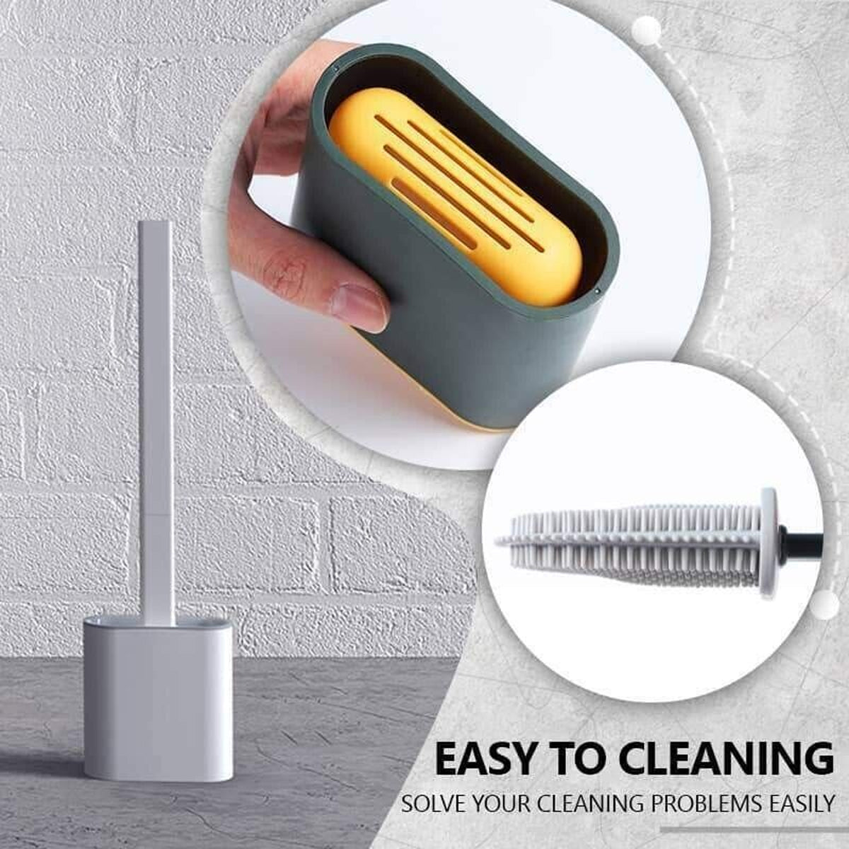 TPR Toilet Brush Set Silicone-Like Head with Holder Wall Mounted Detachable Handle - Grey * 1 Unit V528-P976077