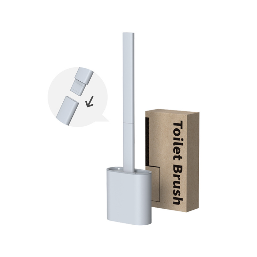 TPR Toilet Brush Set Silicone-Like Head with Holder Wall Mounted Detachable Handle - Grey * 1 Unit V528-P976077