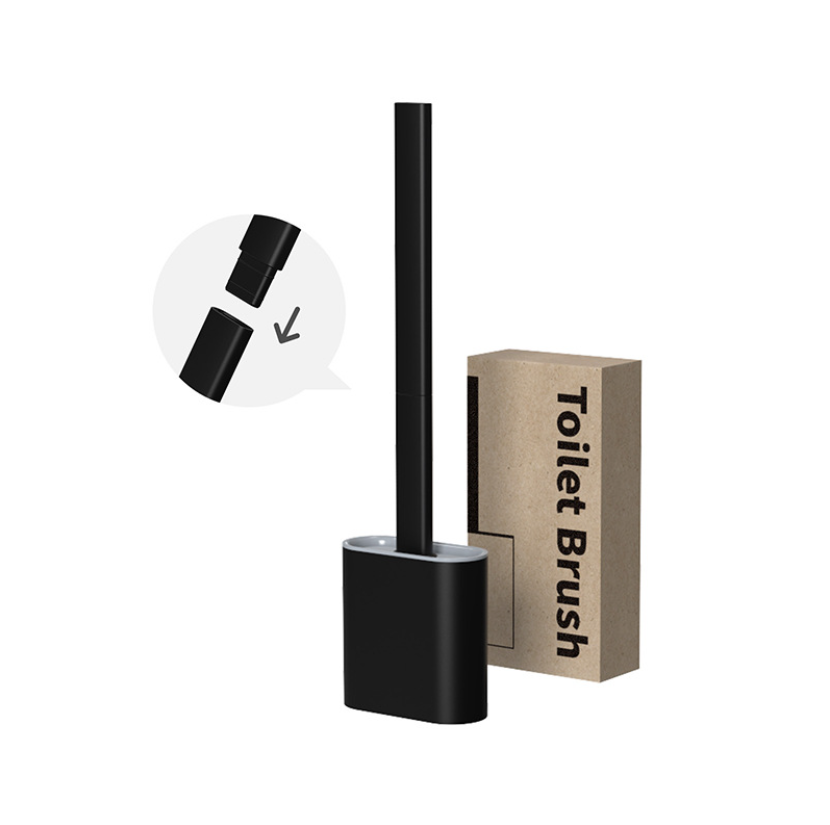 TPR Toilet Brush Set Silicone-Like Head with Holder Wall Mounted Detachable Handle - Grey * 1 Unit V528-P976077