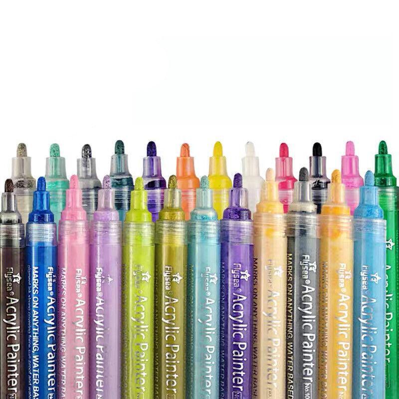 Flysea 12-80 Colours Acrylic Paint Pens Painting Stone Ceramic Glass Markers 0.7 - White*6 Set V528-PACK-WHITE-6SET79529