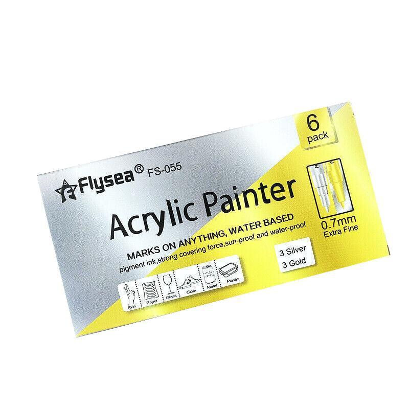 Flysea 12-80 Colours Acrylic Paint Pens Painting Stone Ceramic Glass Markers 0.7 - White*6 Set V528-PACK-WHITE-6SET79529