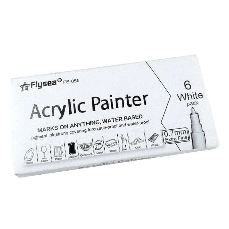 Flysea 12-80 Colours Acrylic Paint Pens Painting Stone Ceramic Glass Markers 0.7 - White*6 Set V528-PACK-WHITE-6SET79529