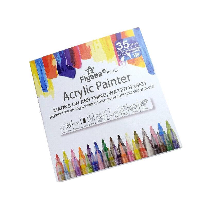 Flysea 12-80 Colours Acrylic Paint Pens Painting Stone Ceramic Glass Markers 0.7 - White*6 Set V528-PACK-WHITE-6SET79529
