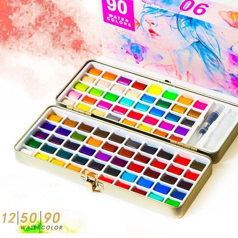 12-90 Watercolour Paint Set With Brush Painting Water Colour Kits - 12 Colours V528-PACKAGE-12COLOURS21547