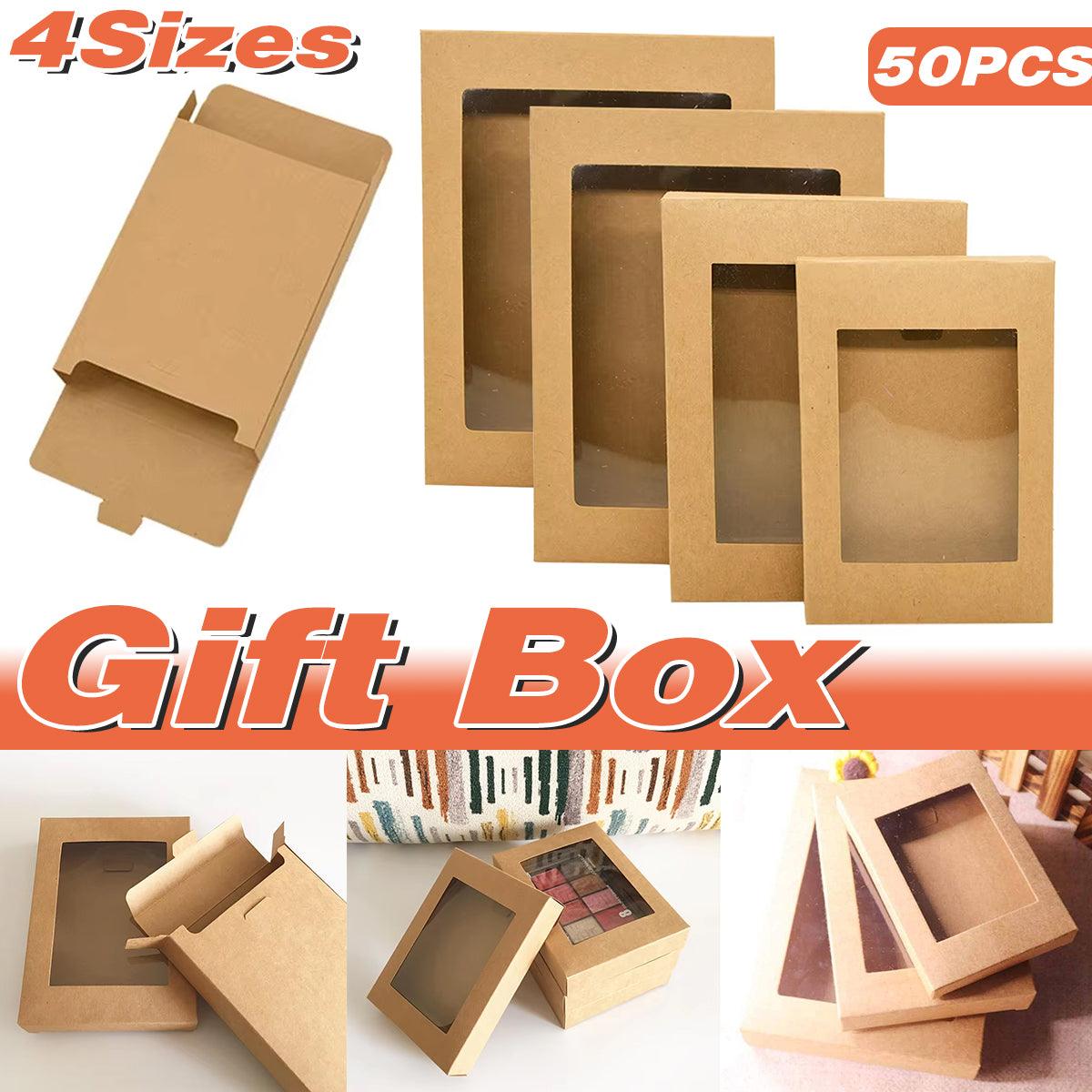 50PCS Kraft Paper Gift Boxes with PVC Window White Black Bakery Packaging Carton - S V528-PACKAGE-BOX-S-50PCS-552184