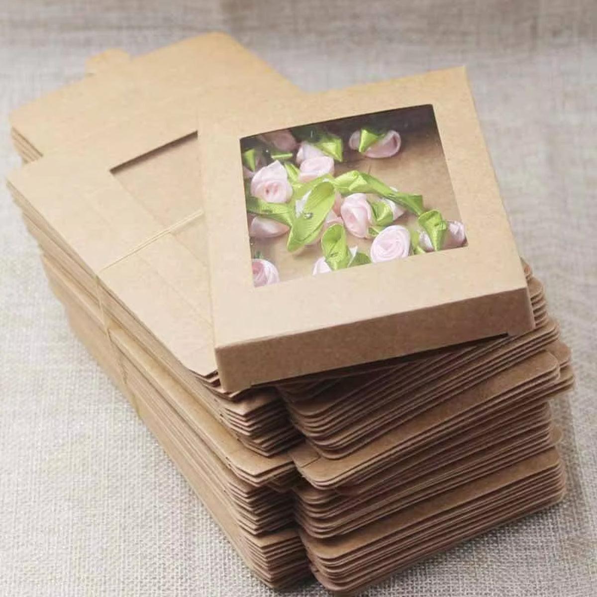 50PCS Kraft Paper Gift Boxes with PVC Window White Black Bakery Packaging Carton - S V528-PACKAGE-BOX-S-50PCS-552184