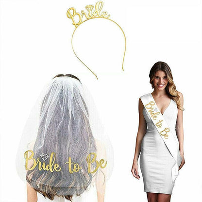 Bride To Be Hen Veil Sash Tiara Hens Night Bridal Shower Kitchen Tea Accessories - Package 4 V528-PACKAGE4-958902