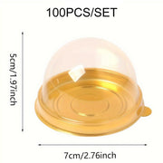 100pcs Round Gold Plastic Bakery Food Packaging Boxes for Cake Dessert Packaging V528-PACKING-BOX-100PCS-984510