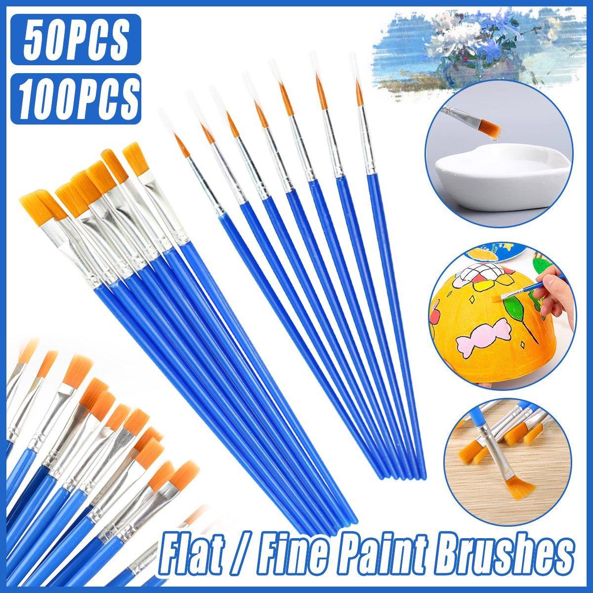 50/100PCS Plastic Flat Tip Hook Line Brushes for DIY Ceramics and Watercolor Painting - 100PCS Mixed V528-PAINTBRUSH-TINE-FLAT-100PCS-620399