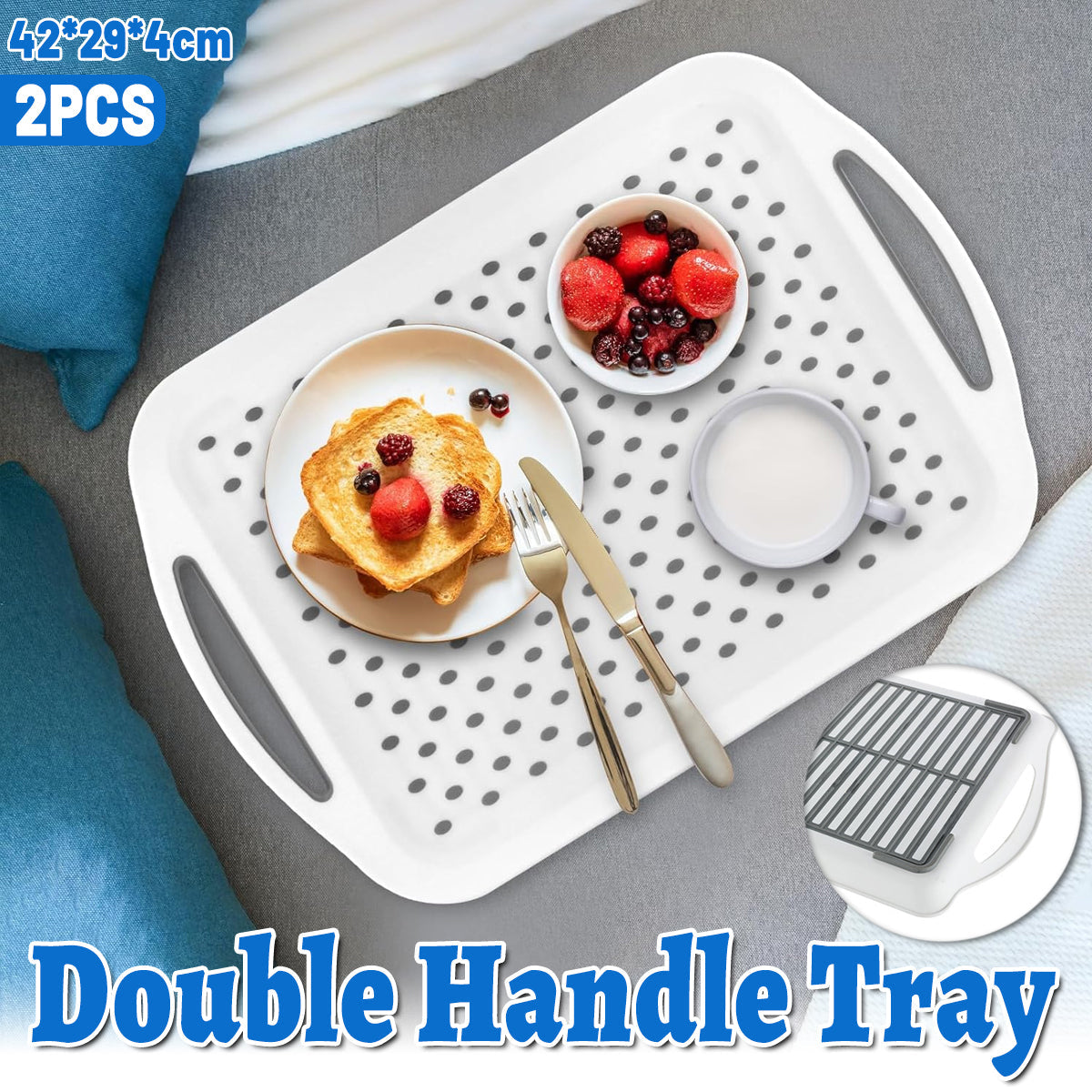 2PCS Rectangular Serving Tray Double Handle Non Slip TPR Kitchen Display Plate V528-PALLET-2PCS-726584