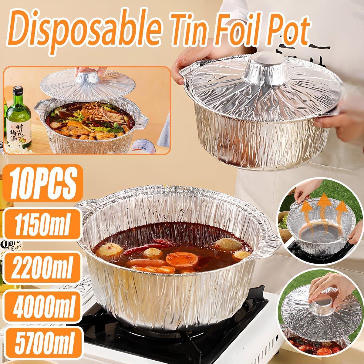 10PCS Duty Aluminum Foil Pots for Hotpot Camping Picnic Tinfoil field cutlery - 4000ml V528-PAN-10PCS-4000ML-173277