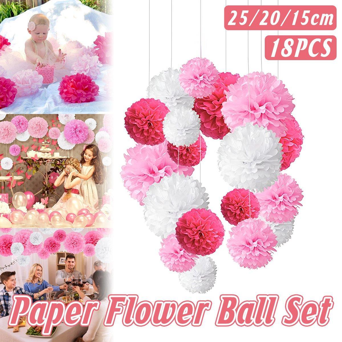 18PCS Pink Spiral Hanging Paper Flower Balls Birthday Party Decoration V528-PAPER-FLOWER-SET-PINK-652354
