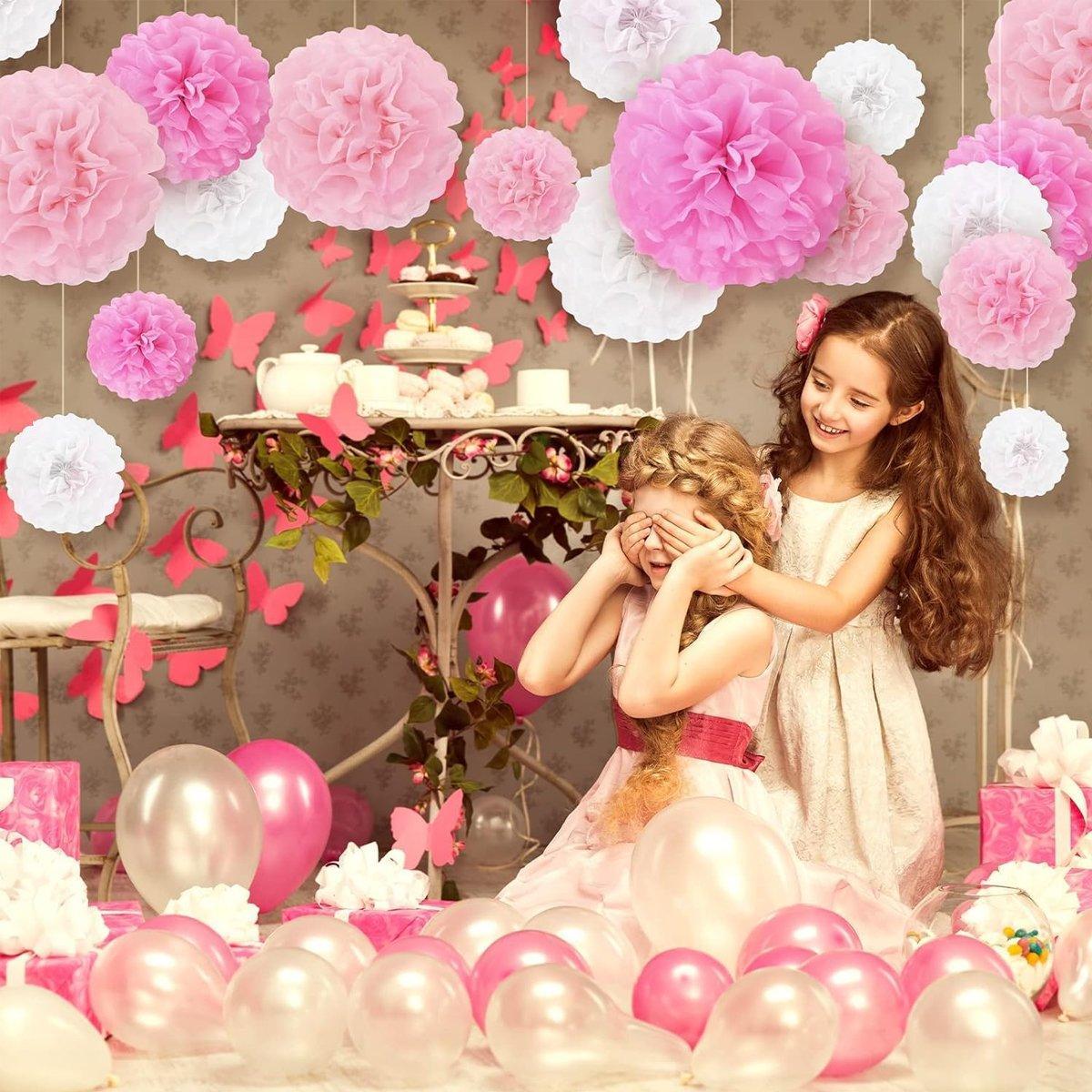 18PCS Pink Spiral Hanging Paper Flower Balls Birthday Party Decoration V528-PAPER-FLOWER-SET-PINK-652354