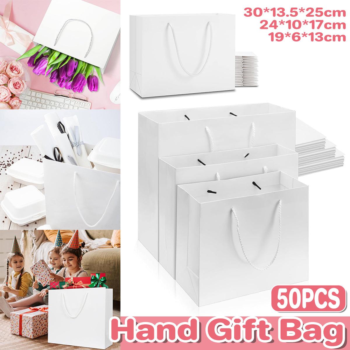 50PCS Kraft Paper Gift Bags Custom Blank Shopping Handbags for Garment Packaging - 13x19x6cm V528-PAPERBAG-WHITE-50PCS-870242