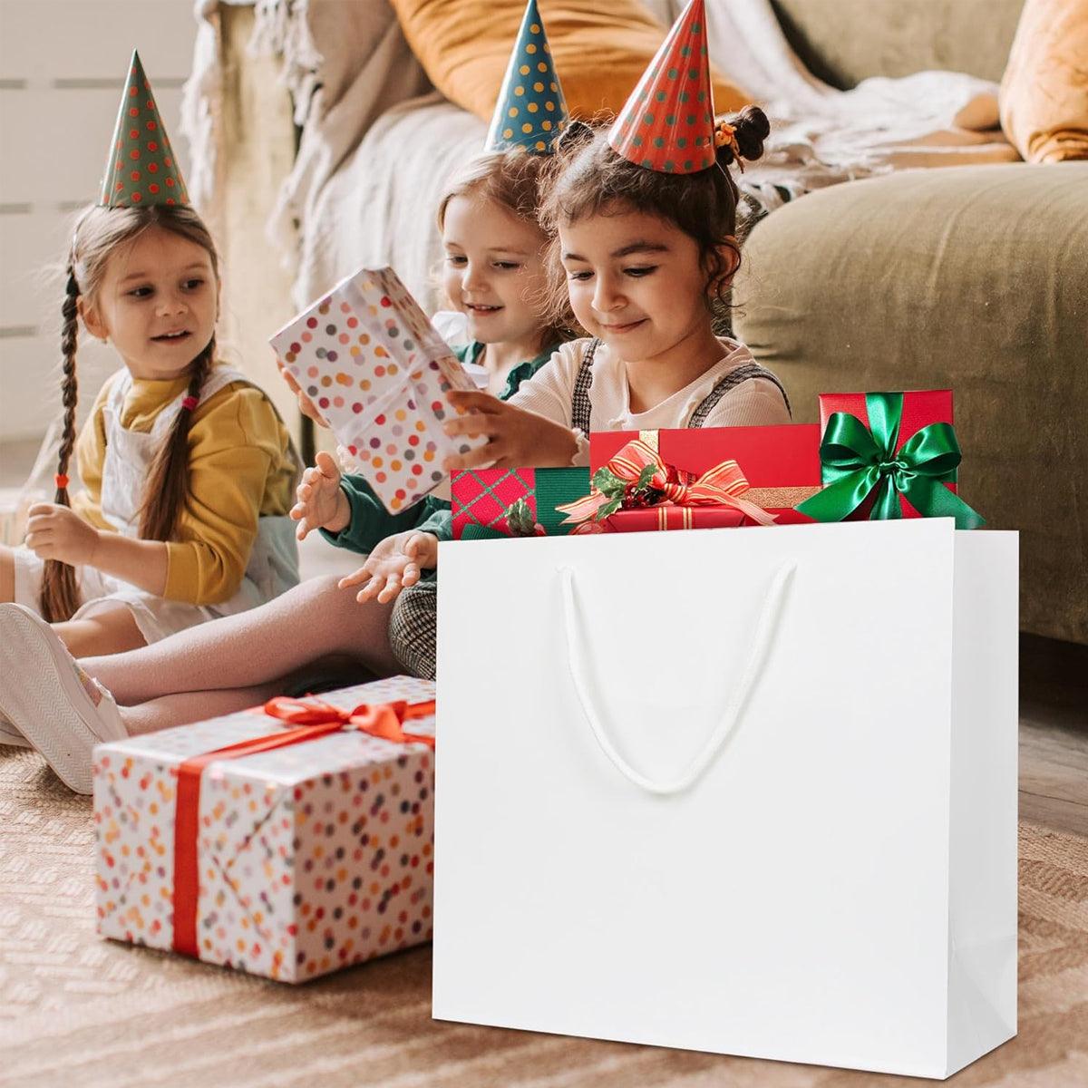 50PCS Kraft Paper Gift Bags Custom Blank Shopping Handbags for Garment Packaging - 13x19x6cm V528-PAPERBAG-WHITE-50PCS-870242