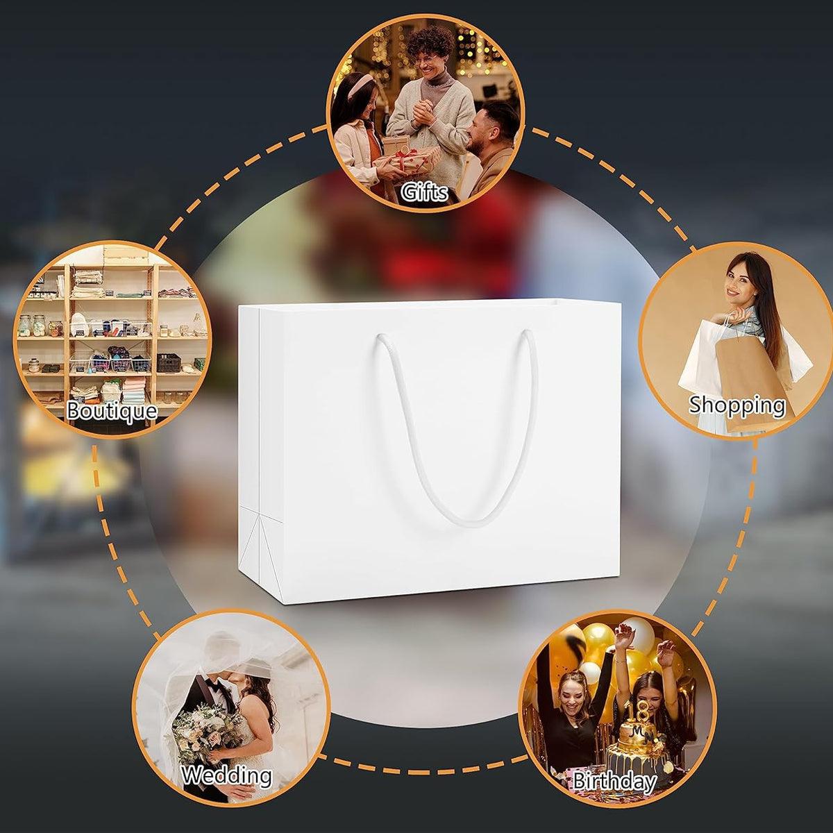 50PCS Kraft Paper Gift Bags Custom Blank Shopping Handbags for Garment Packaging - 13x19x6cm V528-PAPERBAG-WHITE-50PCS-870242