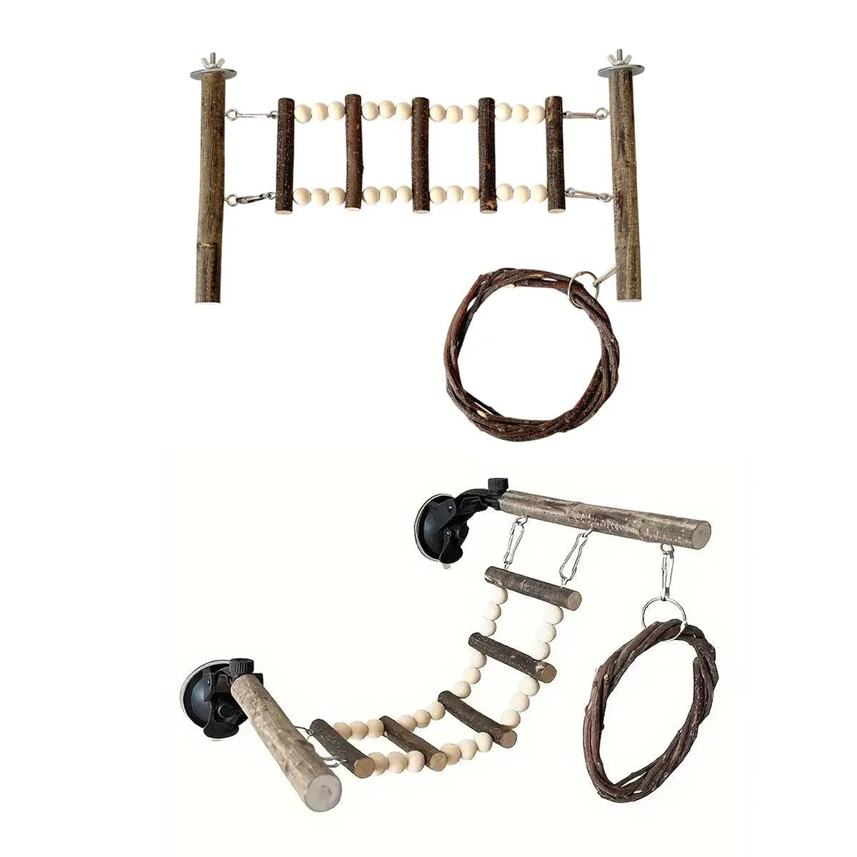Wooden Parrot Stand Climbing Ladder Swing Toy for Birds Cage Play Accessories - Nut Washer Fixed Type V528-PARROT-STAND-GDK-394833