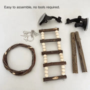 Wooden Parrot Stand Climbing Ladder Swing Toy for Birds Cage Play Accessories - Nut Washer Fixed Type V528-PARROT-STAND-GDK-394833