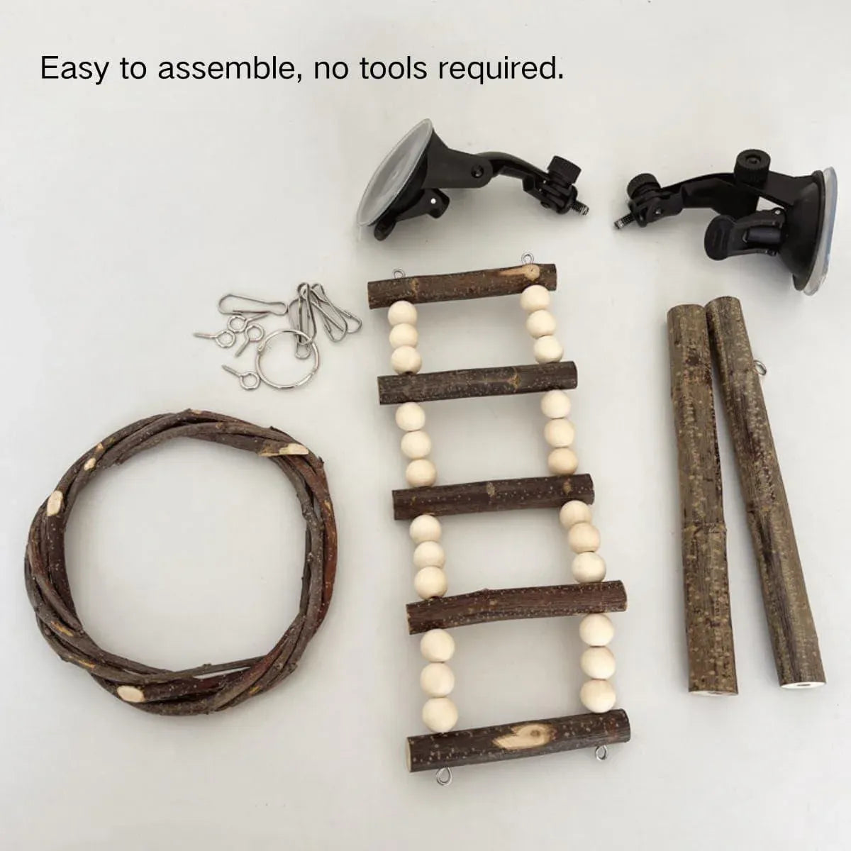 Wooden Parrot Stand Climbing Ladder Swing Toy for Birds Cage Play Accessories - Nut Washer Fixed Type V528-PARROT-STAND-GDK-394833