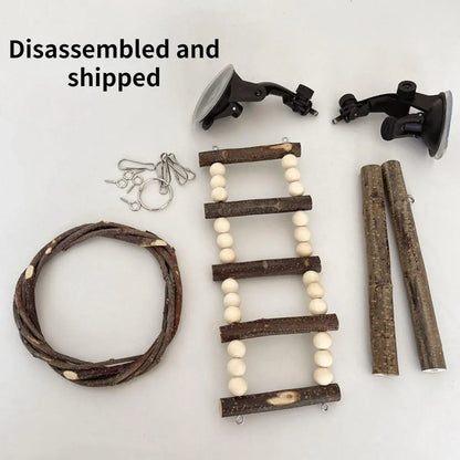 Wooden Parrot Stand Climbing Ladder Swing Toy for Birds Cage Play Accessories - Nut Washer Fixed Type V528-PARROT-STAND-GDK-394833