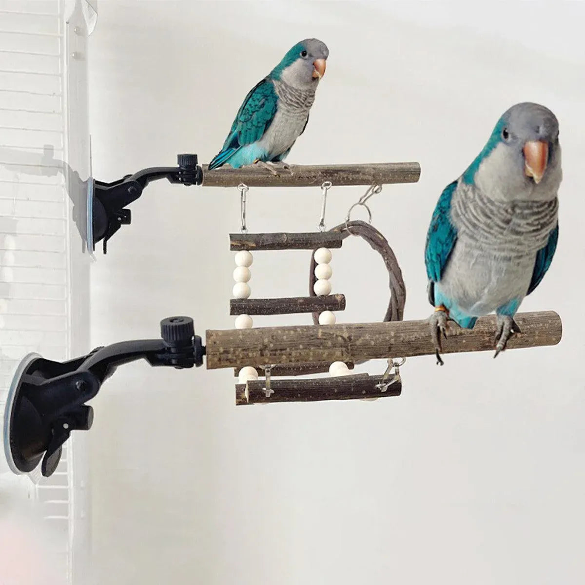 Wooden Parrot Stand Climbing Ladder Swing Toy for Birds Cage Play Accessories - Nut Washer Fixed Type V528-PARROT-STAND-GDK-394833