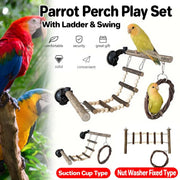 Wooden Parrot Stand Climbing Ladder Swing Toy for Birds Cage Play Accessories - Nut Washer Fixed Type V528-PARROT-STAND-GDK-394833