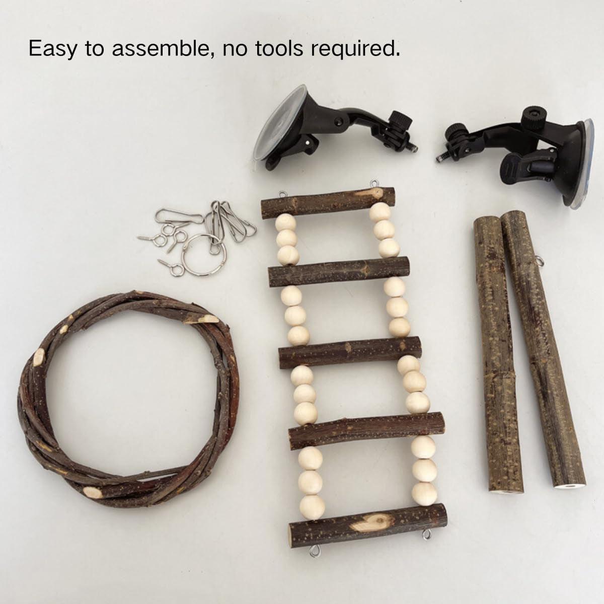 Wooden Parrot Stand Climbing Ladder Swing Toy for Birds Cage Play Accessories - Suction Cup Type V528-PARROT-STAND-XPK-401811