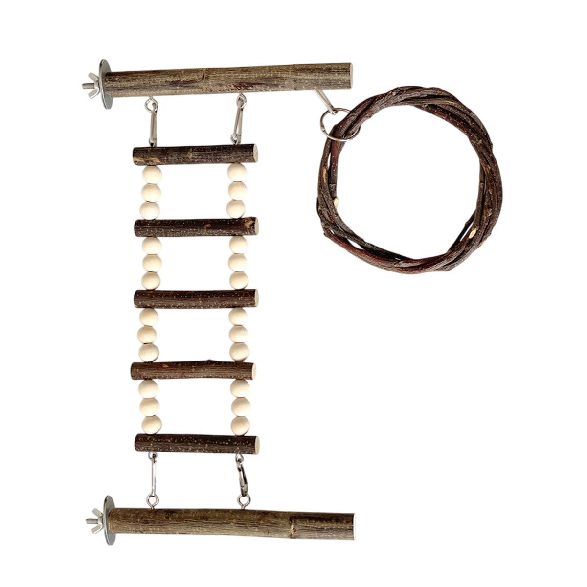 Wooden Parrot Stand Climbing Ladder Swing Toy for Birds Cage Play Accessories - Suction Cup Type V528-PARROT-STAND-XPK-401811