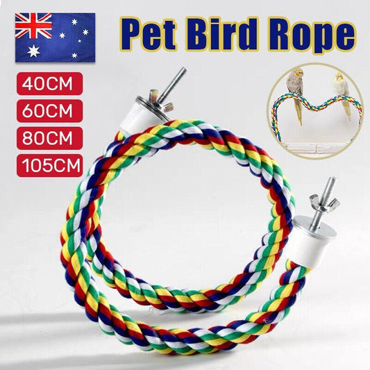 Parrot Rope Perch Colourful Bird Cage Toy Cotton Bungee Swing for Pet Birds - 60CM V528-PARROTROPE-60CM-51644