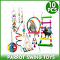 10pcs Parrot Toys Set Swing Ladder Chew Bell Toys for Cockatiels Budgies Cages V528-PARROTTOYS-10PCS-782146