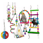 10pcs Parrot Toys Set Swing Ladder Chew Bell Toys for Cockatiels Budgies Cages V528-PARROTTOYS-10PCS-782146