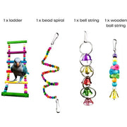 10pcs Parrot Toys Set Swing Ladder Chew Bell Toys for Cockatiels Budgies Cages V528-PARROTTOYS-10PCS-782146