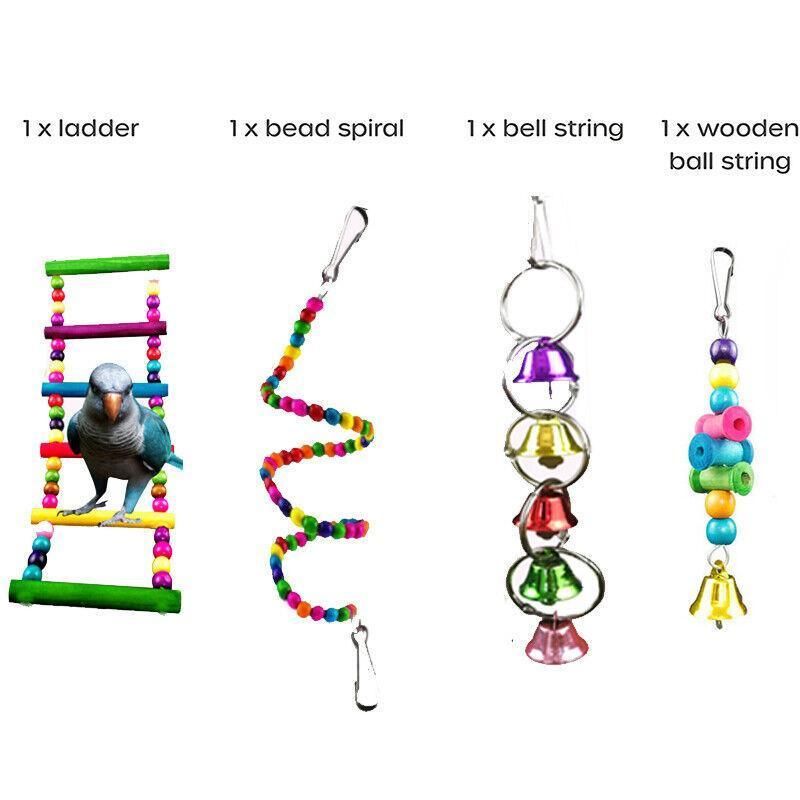 10pcs Parrot Toys Set Swing Ladder Chew Bell Toys for Cockatiels Budgies Cages V528-PARROTTOYS-10PCS-782146