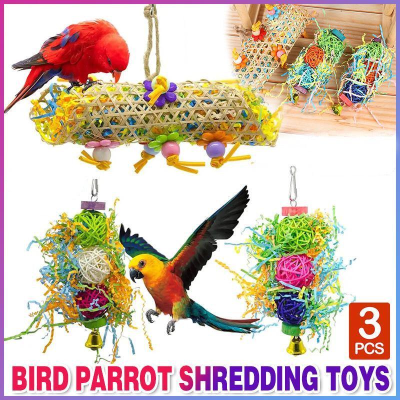 3PCS Bird Parrot Shredding Toys Chewing Foraging Hanging Cage Shredder Bell Toys V528-PARROTTOYS-3PCS-991988