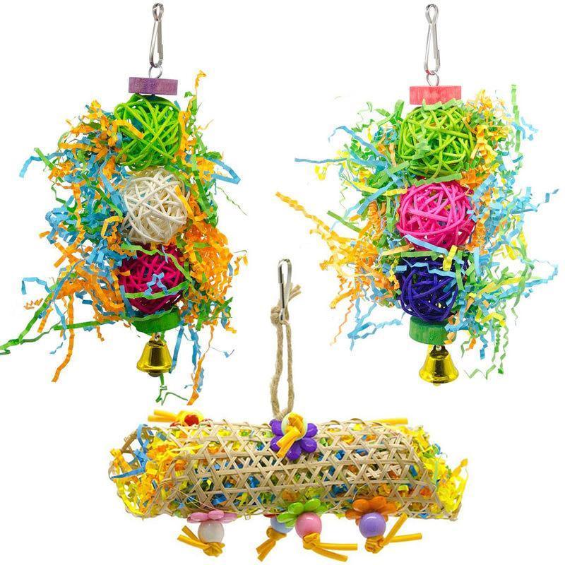 3PCS Bird Parrot Shredding Toys Chewing Foraging Hanging Cage Shredder Bell Toys V528-PARROTTOYS-3PCS-991988