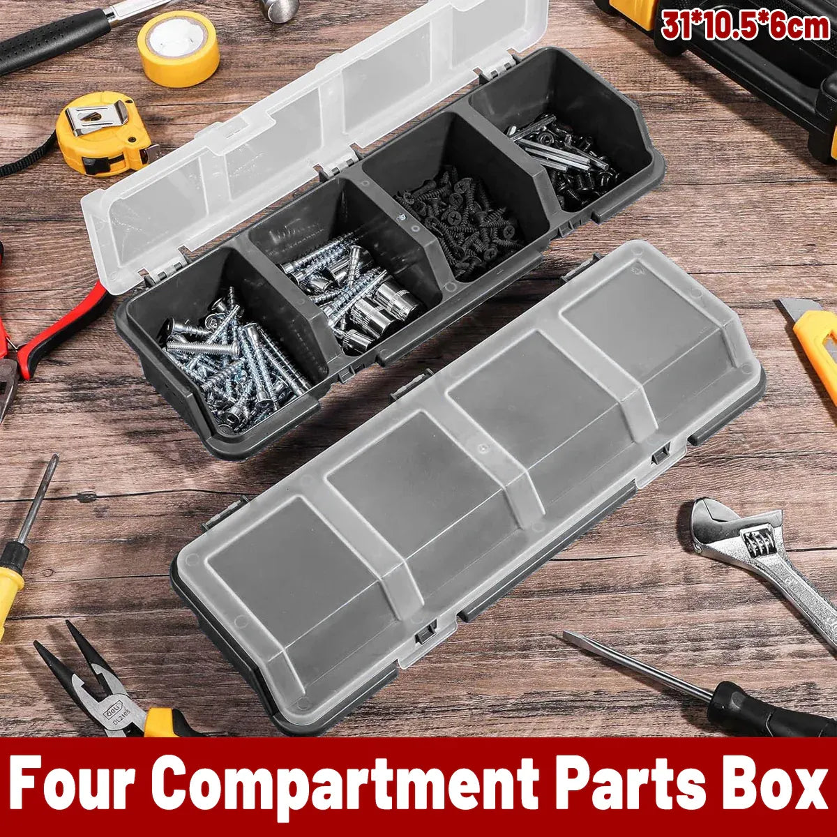 Plastic Screw Parts Storage Box Small Hardware Organizer Case with Four Grids V528-PARTS-BOX-GREY-139756