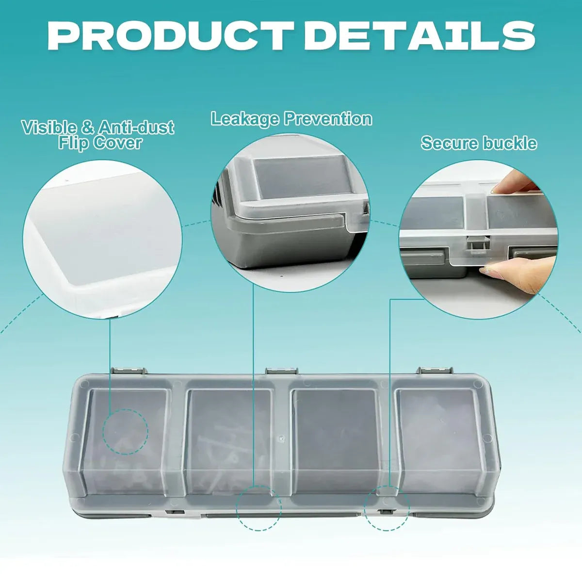 Plastic Screw Parts Storage Box Small Hardware Organizer Case with Four Grids V528-PARTS-BOX-GREY-139756