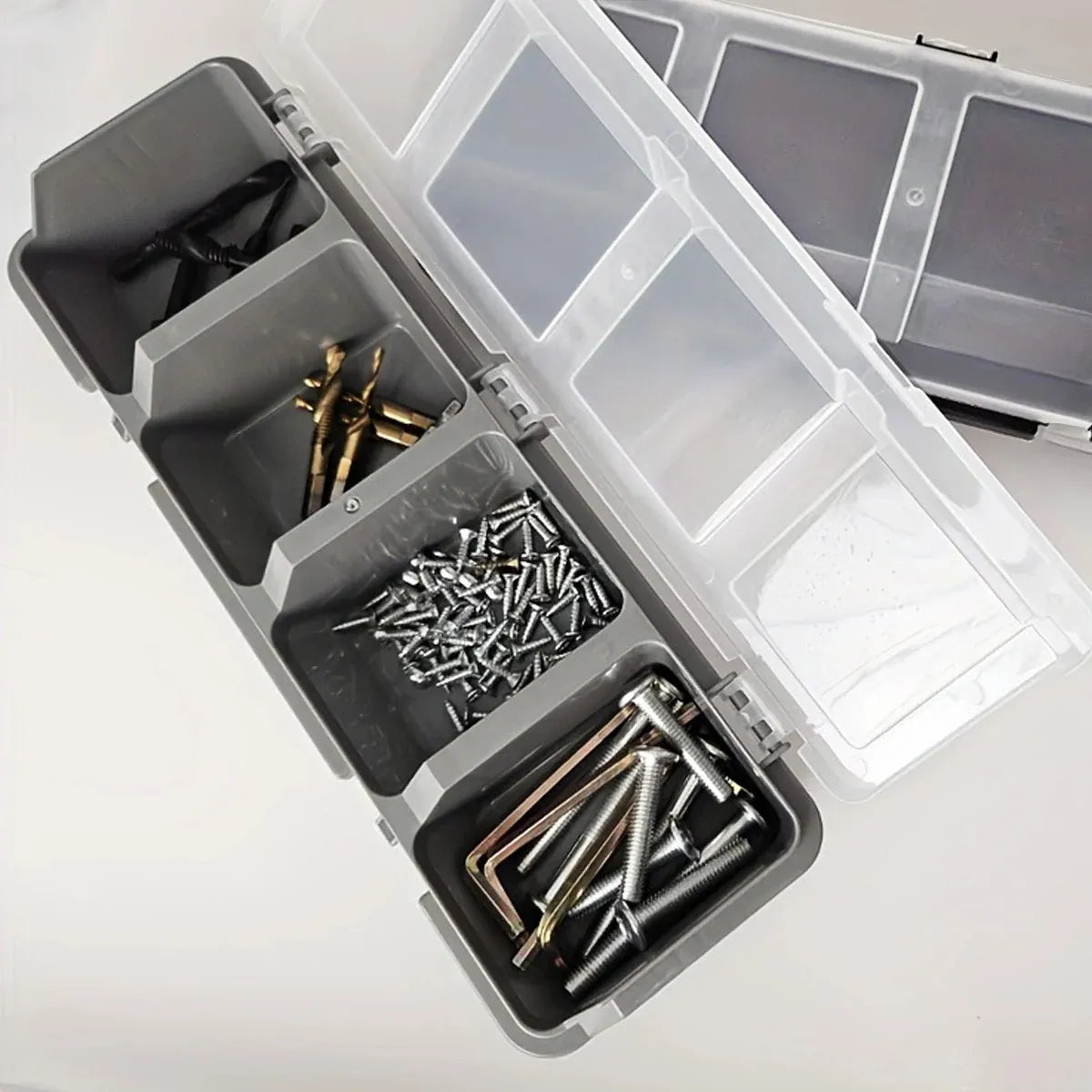 Plastic Screw Parts Storage Box Small Hardware Organizer Case with Four Grids V528-PARTS-BOX-GREY-139756