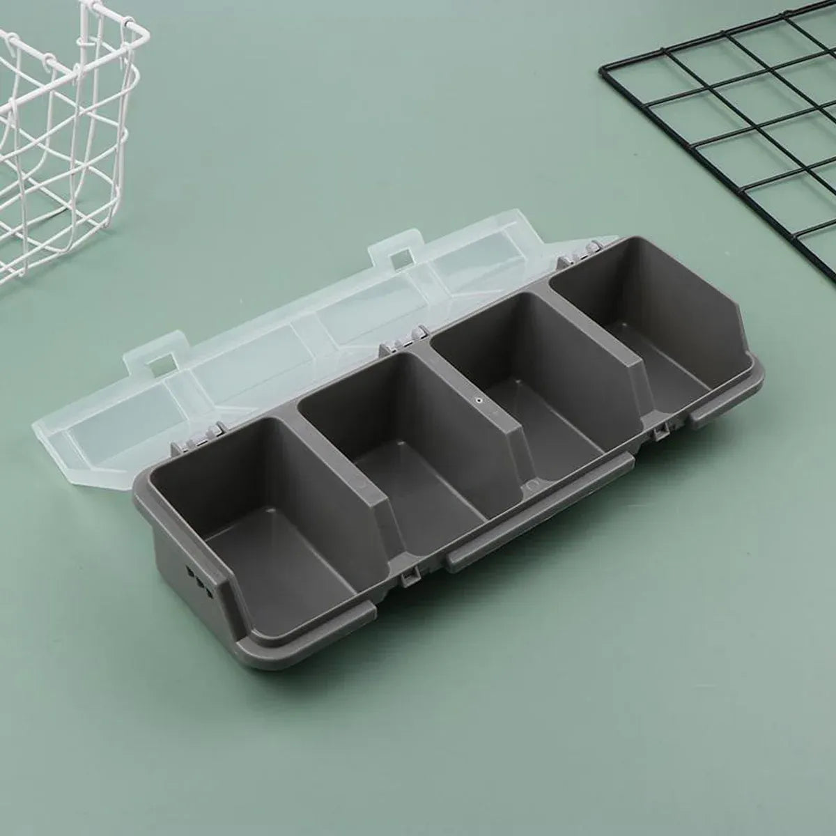 Plastic Screw Parts Storage Box Small Hardware Organizer Case with Four Grids V528-PARTS-BOX-GREY-139756