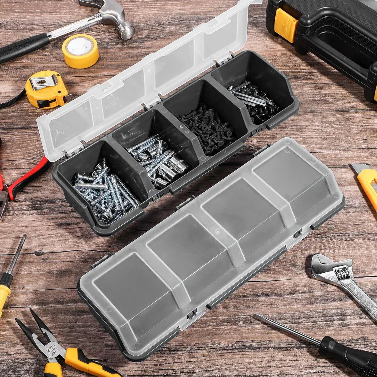 Plastic Screw Parts Storage Box Small Hardware Organizer Case with Four Grids V528-PARTS-BOX-GREY-139756