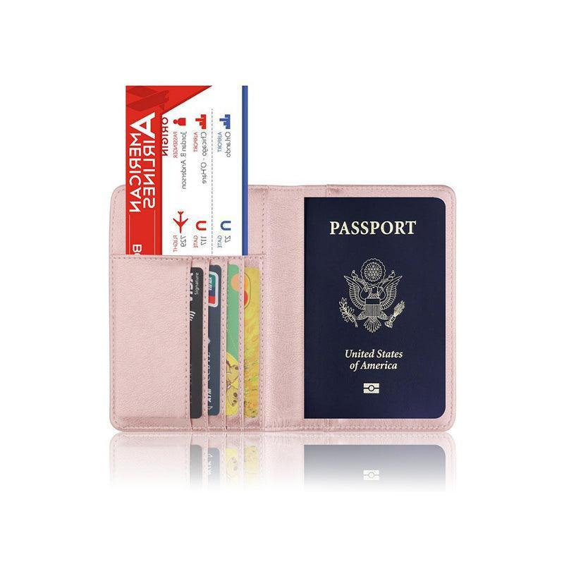 RFID Passport Holder Slim Leather Travel Wallet ID Card Cover Case for Men Women - Rose Red V528-PASSPORTHOLDER-ROSERED-800505
