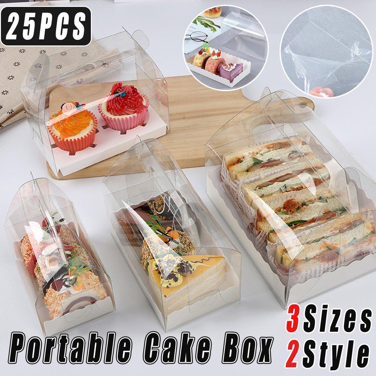 25pcs Transparent Portable Baking Box for Lasagna Mousse Cake Western Point Food - S(Flat Tray) V528-PASTRY-BOX-25PCS-S-611191