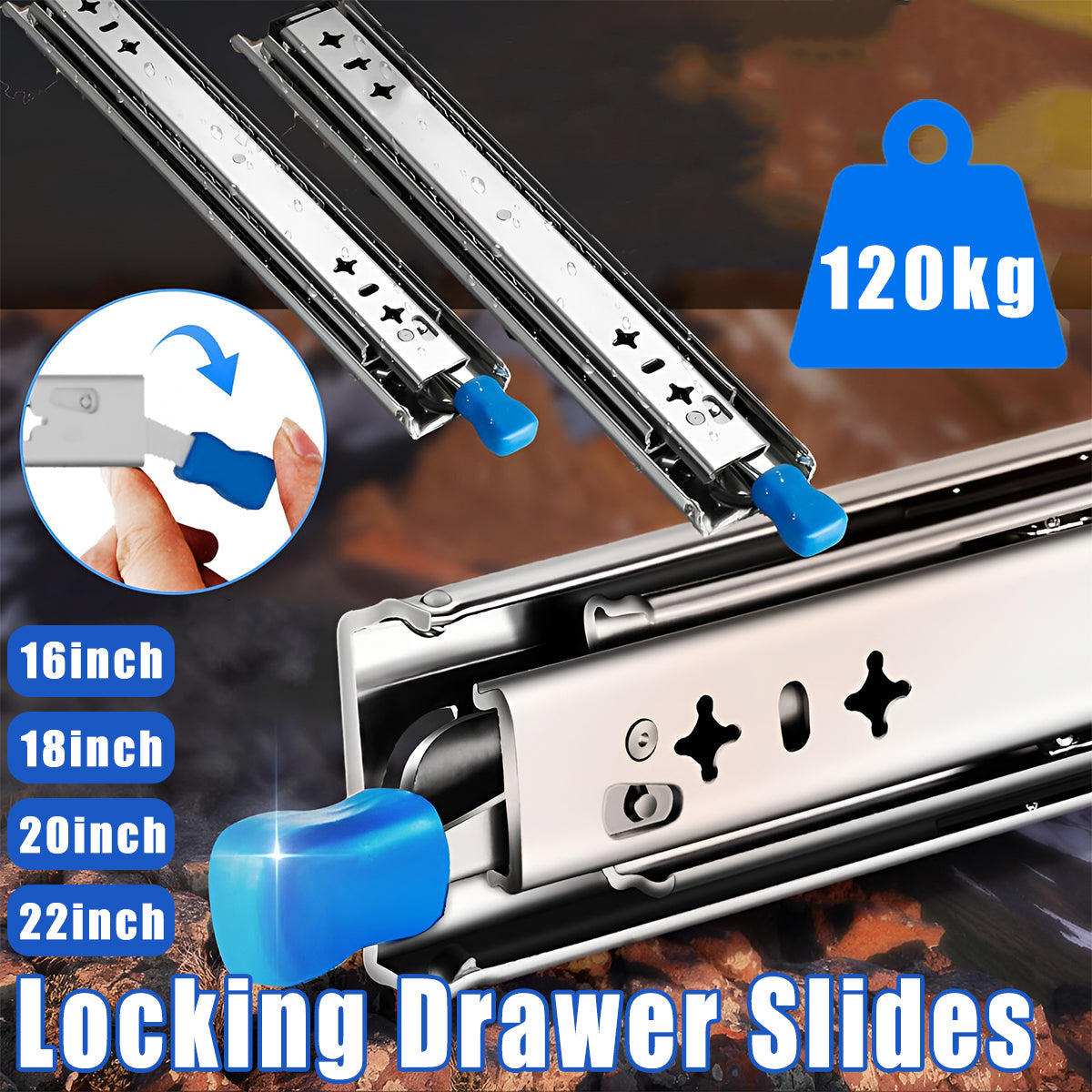 1 Pair Locking Drawer Slides Heavy Duty 120kg Runners Trailer 16 18 20 22 Inch - 20inch/500mm V528-PATH-20C-193083