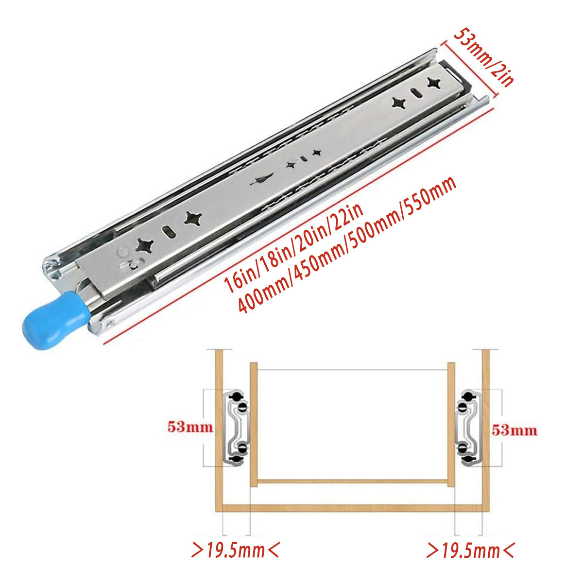 1 Pair Locking Drawer Slides Heavy Duty 120kg Runners Trailer 16 18 20 22 Inch - 20inch/500mm V528-PATH-20C-193083