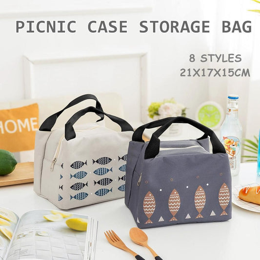 Portable Insulated Thermal Lunch Box Carry Tote Picnic Case Storage Bag 21x17x15cm - C05 (21x17x15cm) V528-PATTERN-C0575229
