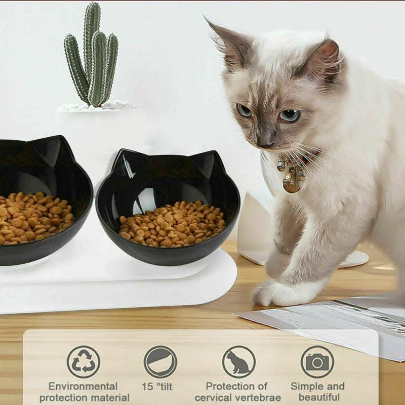 Double Cat Dog Bowl Elevated Pet Feeder Stand Raised Food Water Feeding Dish - Black+Black V528-PBL2COLOUR-BLACKBLACK90449